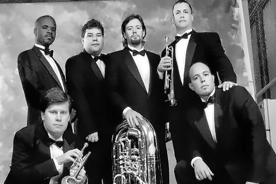 Brass quintet portrait in black and white
