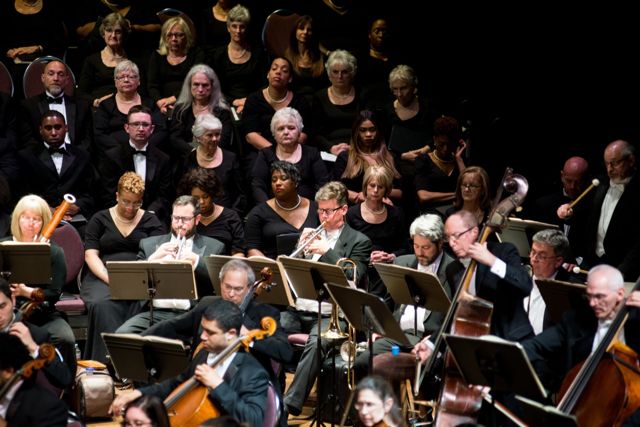 Orchestra and chorus performing Beethoven